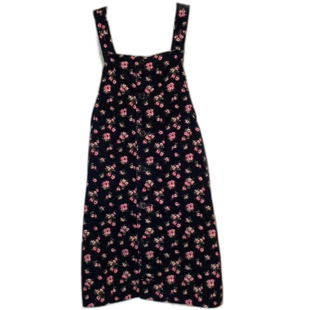 THE CHILDRENS PLACE Overall Dungarees Dress Black with Pink Flower Girls Size 14